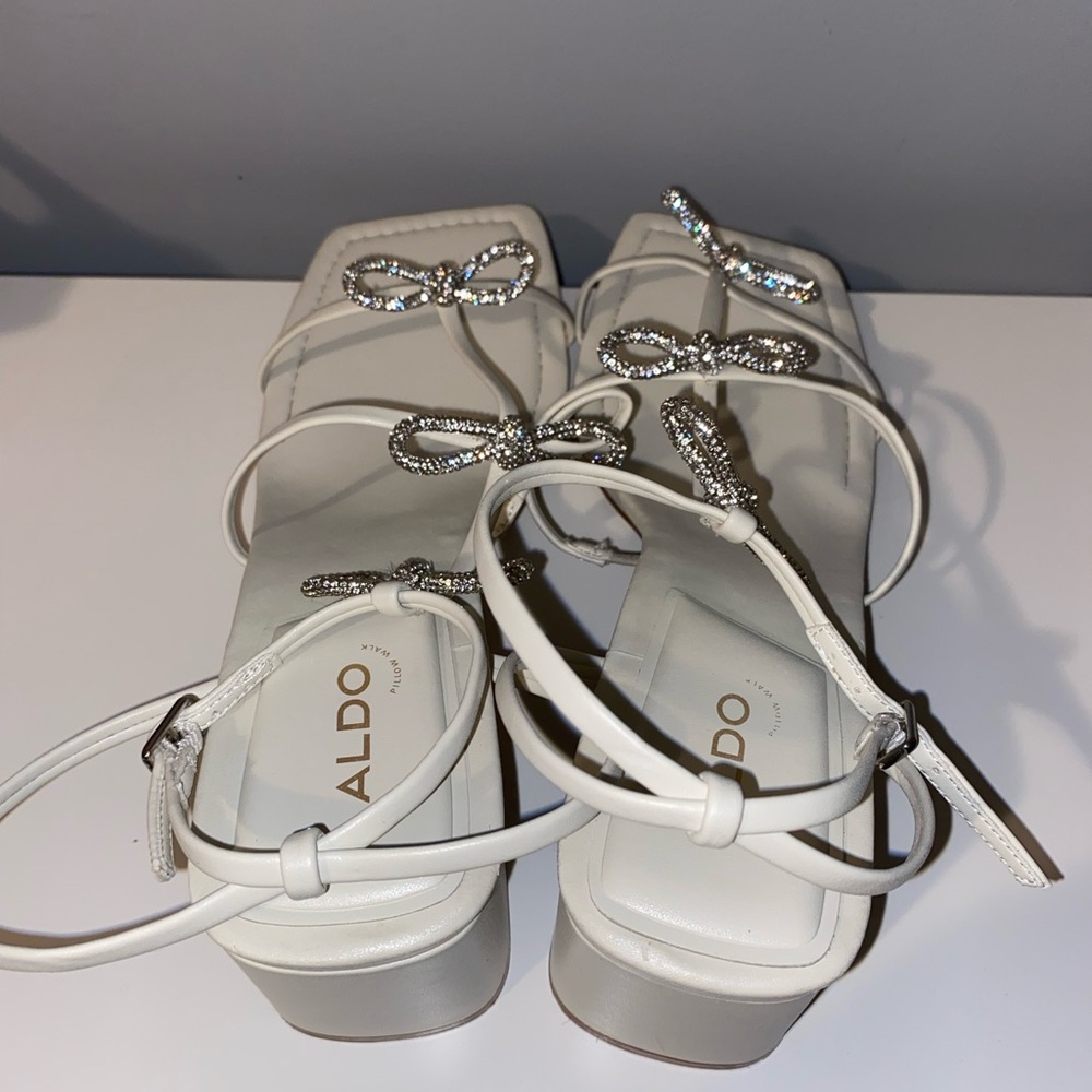 Aldo Cream Strappy Block Heel Sandals